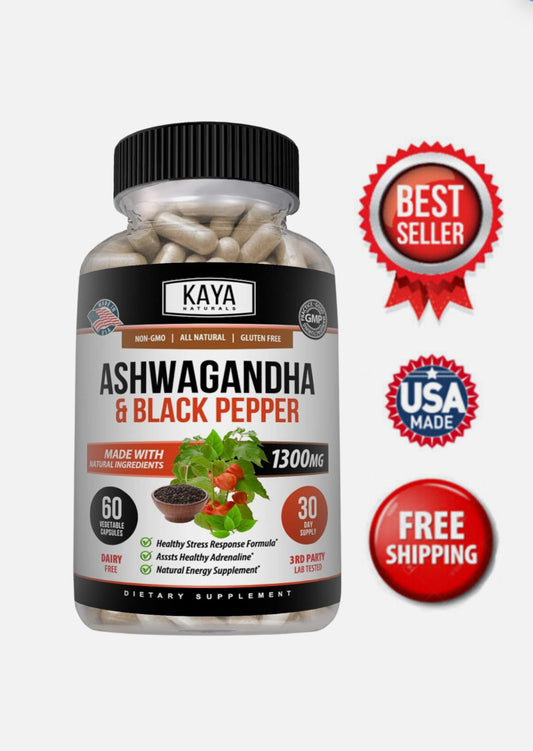 Ashwagandha 1300mg with Black Pepper – 60 Capsules | Natural Mood, Stress & Energy Support