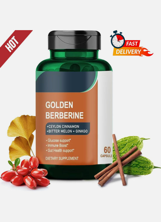 Golden Berberine Capsules – Metabolism, Gut, & Immune Support | Premium 2025 USA Formula (60 Ct)
